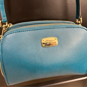 Michael Kors Teal Leather Crossbody with Gold Hardware